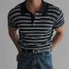 Men's Fashion Striped Lapel Short Sleeve Polo Shirt MTA1615E1Z sold by Manly
