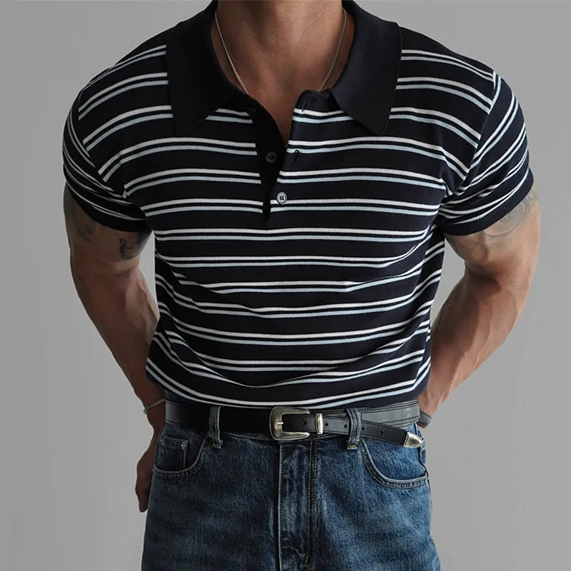 Men's Fashion Striped Lapel Short Sleeve Polo Shirt MTA1615E1Z sold by Manly product image thumbnail 2