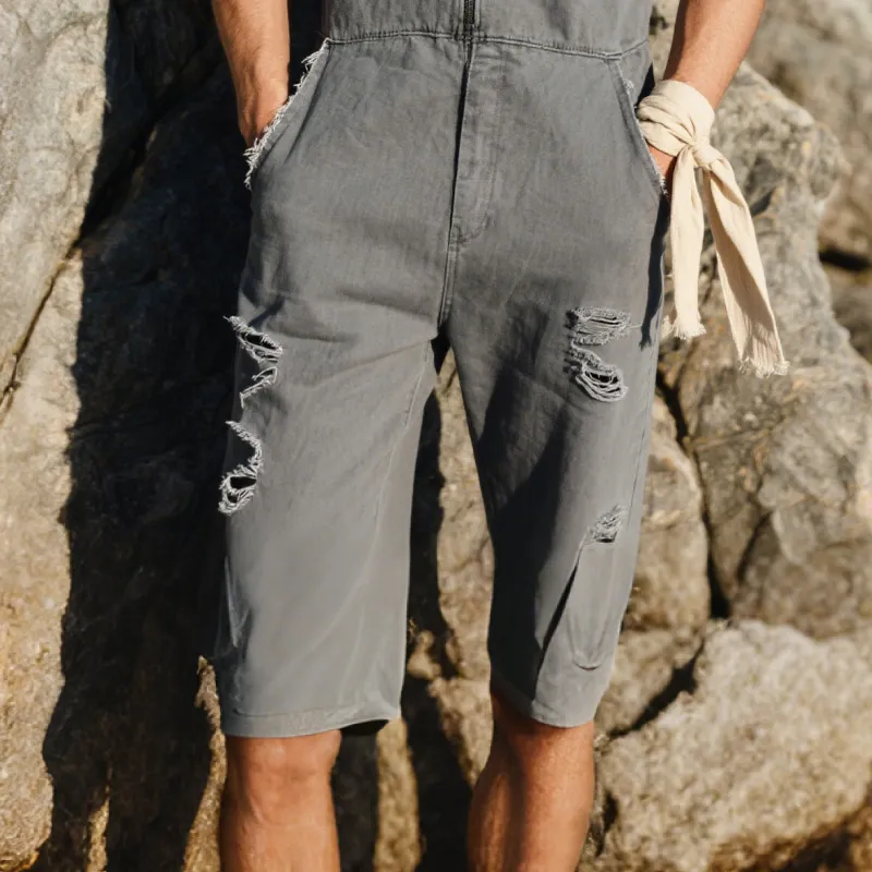 Men's Fashion Solid Hooded Sleeveless Shorts Rough Edges Outdoor Cargo Jumpsuit MTA1509E7Z sold by Manly product image thumbnail 4