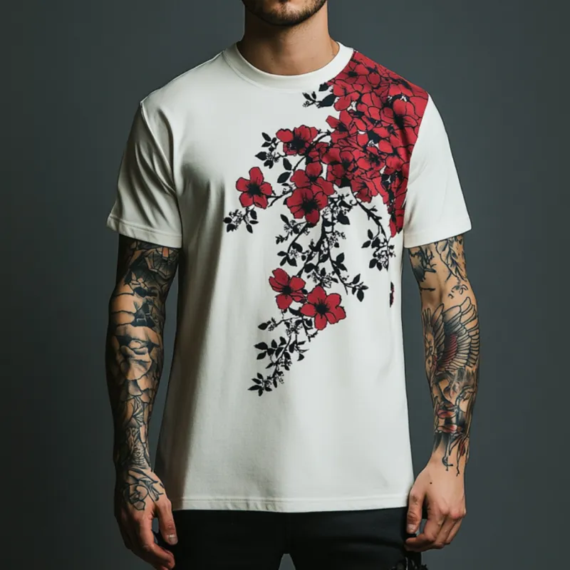 Men's Casual Contrast Color Floral Print Round Neck Slim Fit Short Sleeve T-shirt MTA1564E5M sold by Manly product image thumbnail 2
