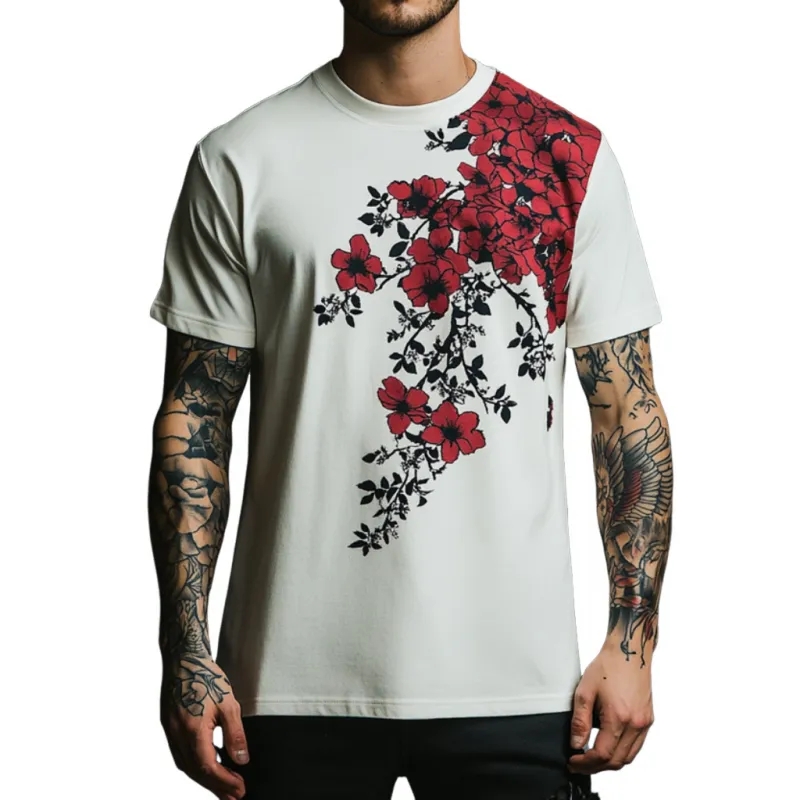 Men's Casual Contrast Color Floral Print Round Neck Slim Fit Short Sleeve T-shirt MTA1564E5M sold by Manly