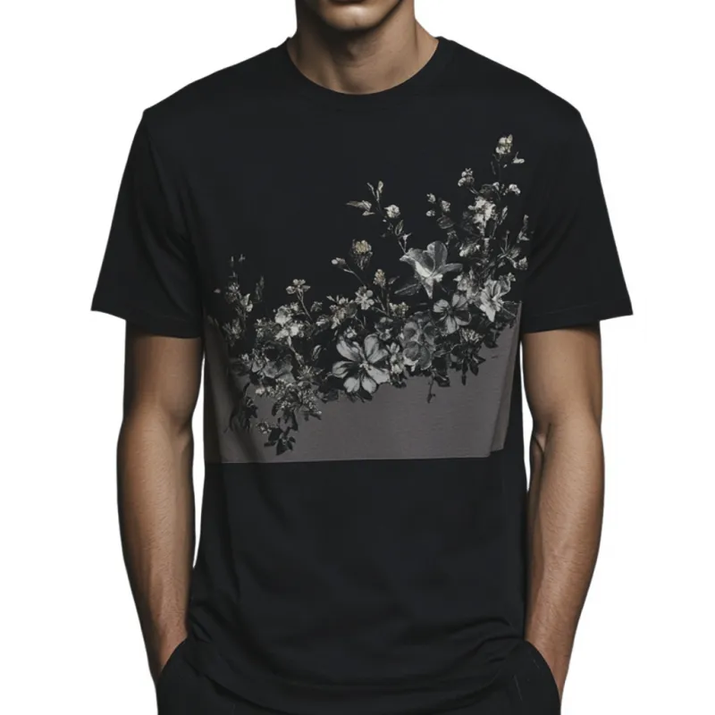 Men's Casual Floral Print Round Neck Slim Fit Short Sleeve T-shirt MTA1589E2M sold by Manly