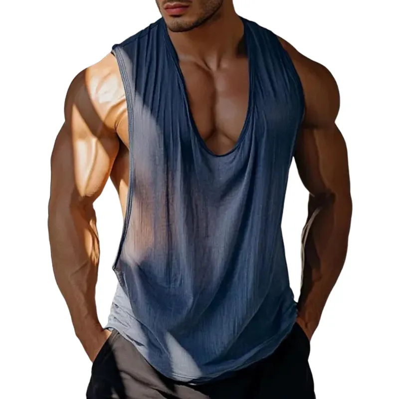 Men's Casual Cotton Blend Deep U Neck Draped Loose Tank Top MTA1442E5M sold by Manly product image thumbnail 3