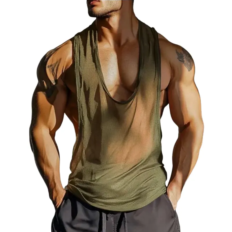 Men's Casual Cotton Blend Deep U Neck Draped Loose Tank Top MTA1442E5M sold by Manly product image thumbnail 2