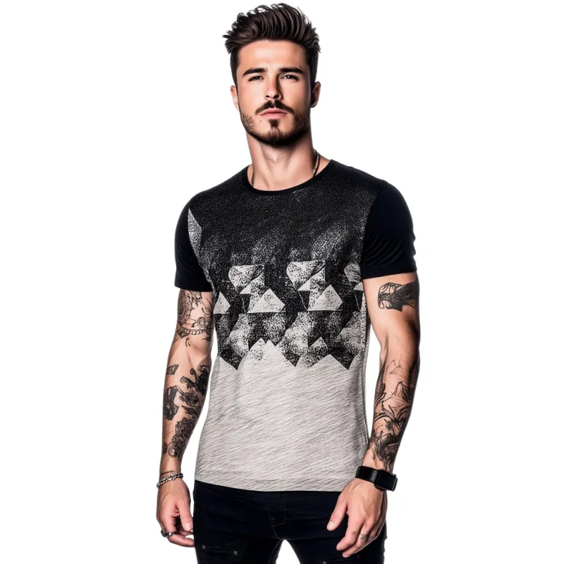 Men's Casual Contrast Gradient Geometric Print Round Neck Loose Short Sleeve T-shirt MTA1570E5M sold by Manly product image thumbnail 2