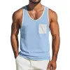 Men's Casual Cotton Linen Contrast Color U-Neck Patch Pocket Loose Tank Top MTA1488E9M sold by Manly
