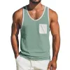 Men's Casual Cotton Linen Contrast Color U-Neck Patch Pocket Loose Tank Top MTA1488E9M sold by Manly