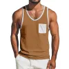 Men's Casual Cotton Linen Contrast Color U-Neck Patch Pocket Loose Tank Top MTA1488E9M sold by Manly