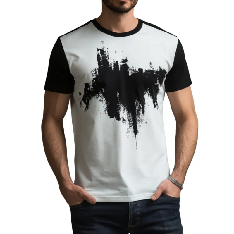 Men's Casual Contrasting Print Round Neck Loose Short Sleeve T-shirt MTA1528E7M sold by Manly