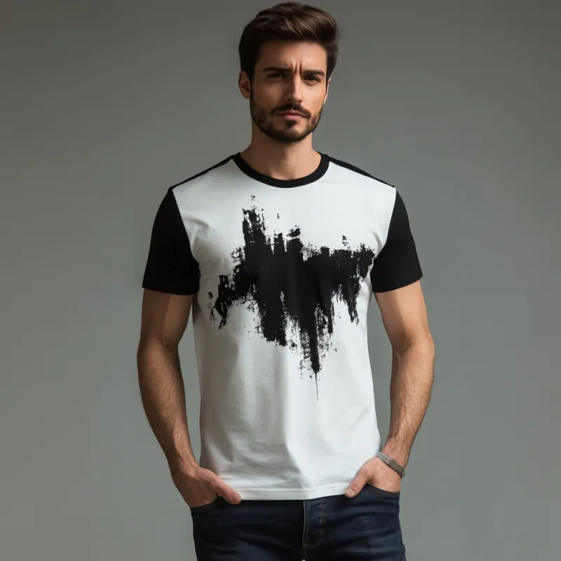 Men's Casual Contrasting Print Round Neck Loose Short Sleeve T-shirt MTA1528E7M sold by Manly product image thumbnail 4