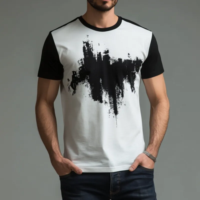 Men's Casual Contrasting Print Round Neck Loose Short Sleeve T-shirt MTA1528E7M sold by Manly product image thumbnail 3