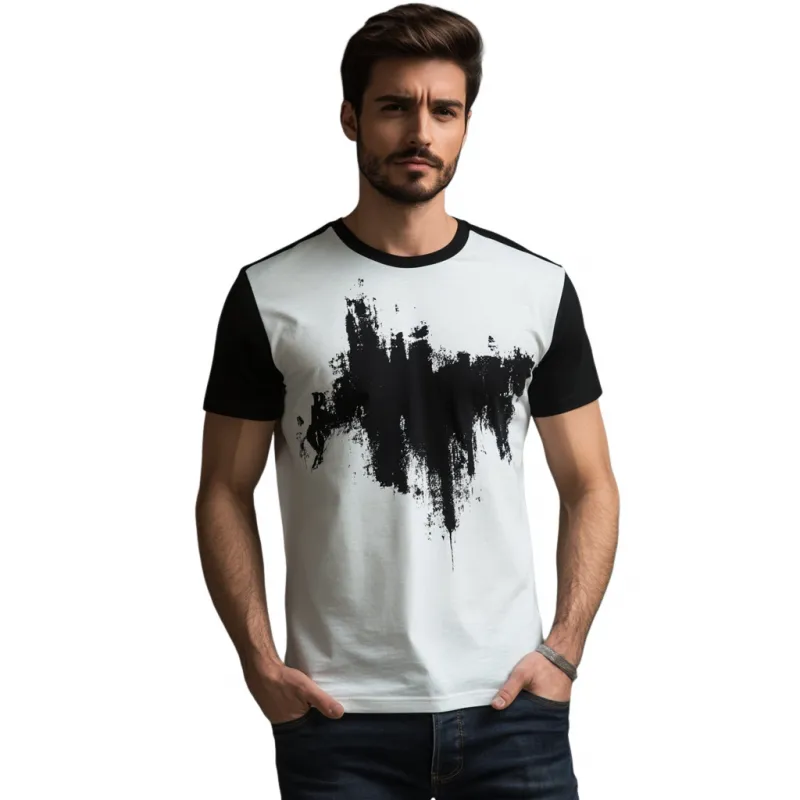 Men's Casual Contrasting Print Round Neck Loose Short Sleeve T-shirt MTA1528E7M sold by Manly product image thumbnail 2