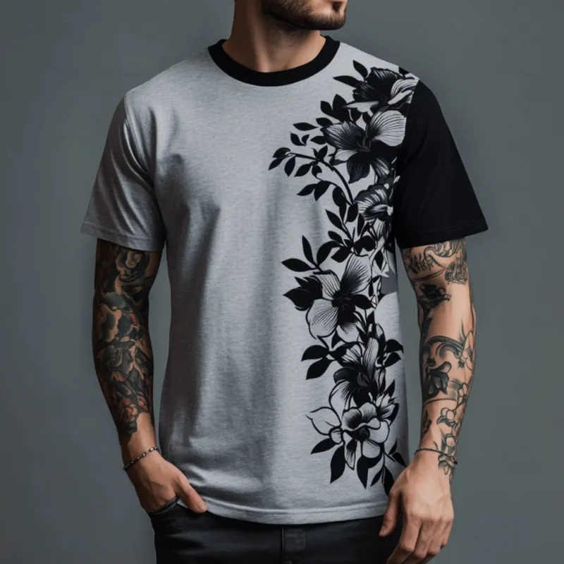 Men's Casual Contrast Color Flower Print Round Neck Loose Short Sleeve T-shirt MTA1596E9M sold by Manly product image thumbnail 2