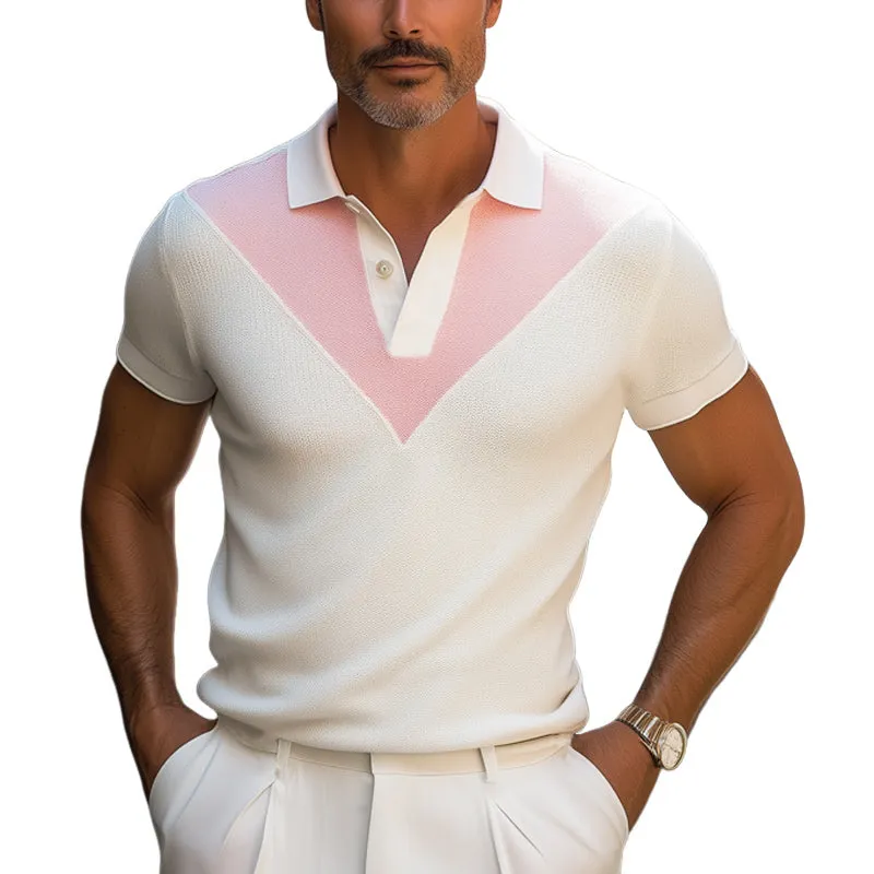 Men's Summer Comfortable Breathable Colorblock Knitted Polo T-shirt MTA1635E9U sold by Manly