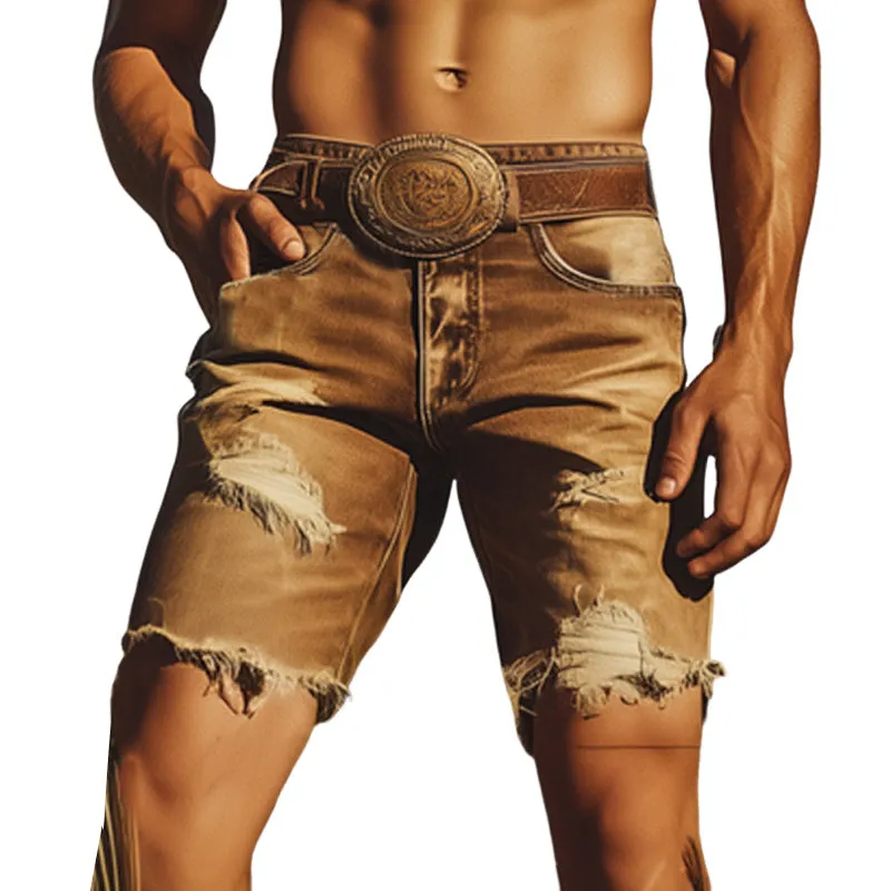 Men's Summer Western Cowboy Style Ripped Denim Shorts MTA1648E5U sold by Manly