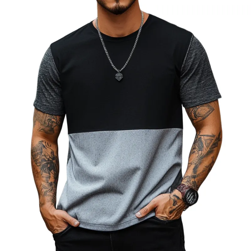 Men's Casual Premium Cotton Contrast Color Patchwork Round Neck Slim Short-sleeved T-shirt MTA1538E3M sold by Manly
