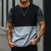 Men's Casual Premium Cotton Contrast Color Patchwork Round Neck Slim Short-sleeved T-shirt MTA1538E3M sold by Manly