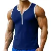Men's Casual Cotton Blend Contrast Color Ribbed Zipper Neck Slim Fit Tank Top MTA1460E0M sold by Manly