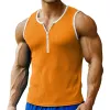 Men's Casual Cotton Blend Contrast Color Ribbed Zipper Neck Slim Fit Tank Top MTA1460E0M sold by Manly
