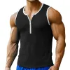 Men's Casual Cotton Blend Contrast Color Ribbed Zipper Neck Slim Fit Tank Top MTA1460E0M sold by Manly
