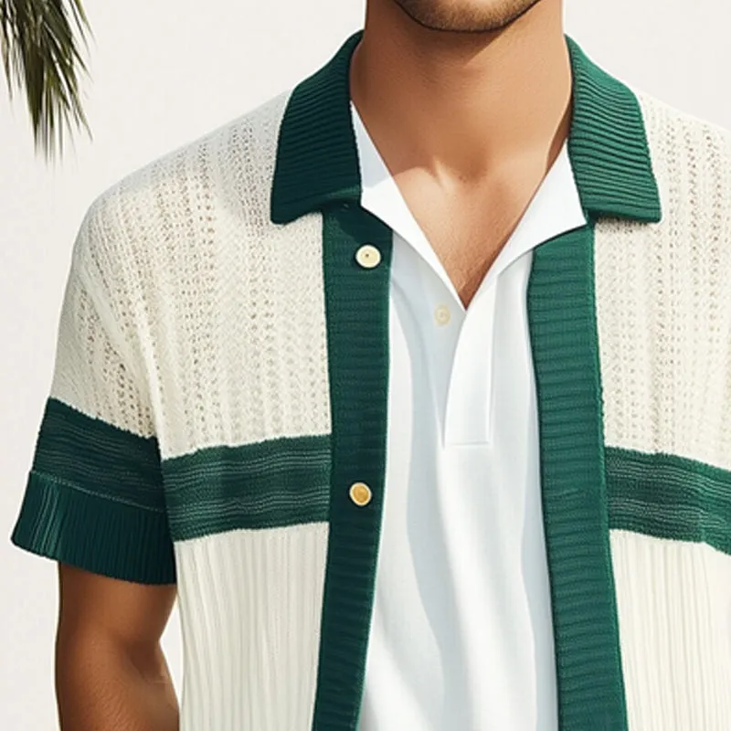 Men's Summer Comfortable Breathable Color Block Knitted Short-Sleeved Shirt MTA1651E6U sold by Manly product image thumbnail 4