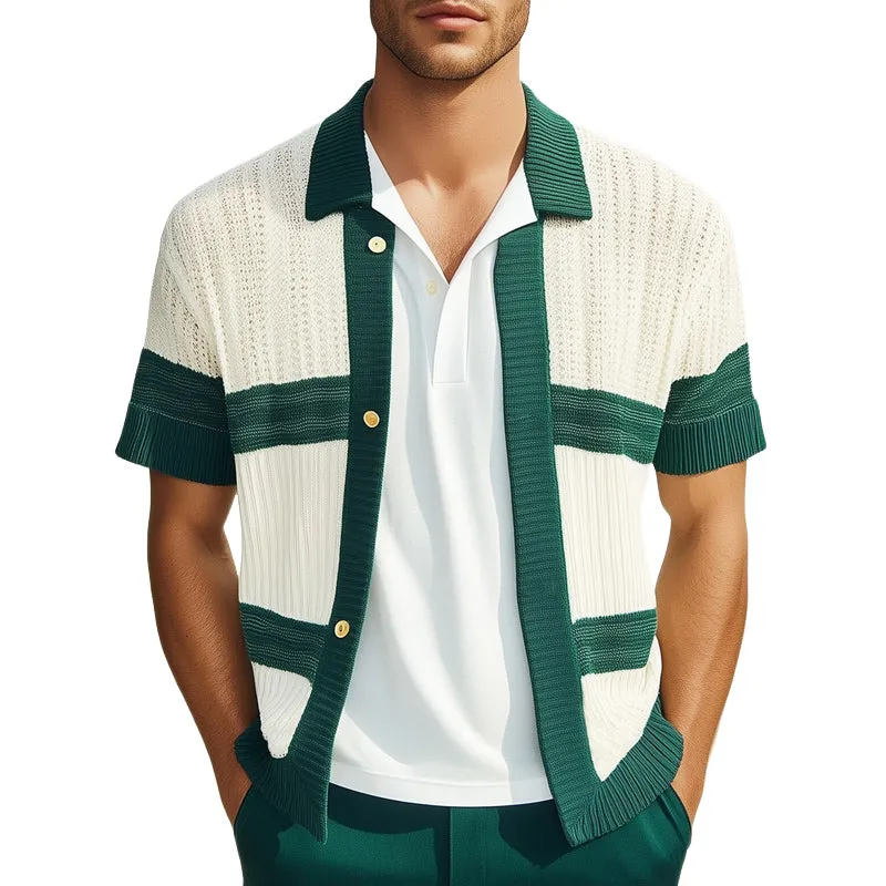 Men's Summer Comfortable Breathable Color Block Knitted Short-Sleeved Shirt MTA1651E6U sold by Manly