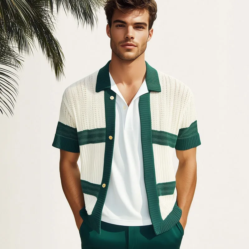 Men's Summer Comfortable Breathable Color Block Knitted Short-Sleeved Shirt MTA1651E6U sold by Manly product image thumbnail 3