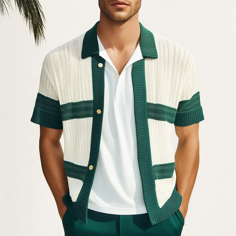 Men's Summer Comfortable Breathable Color Block Knitted Short-Sleeved Shirt MTA1651E6U sold by Manly product image thumbnail 2