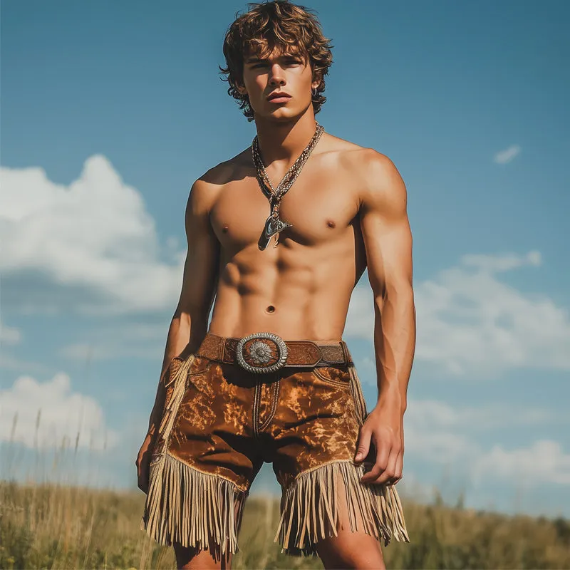 Men's Western Cowboy Style Vintage Printed Tassel Shorts MTA1576E3U sold by Manly product image thumbnail 3