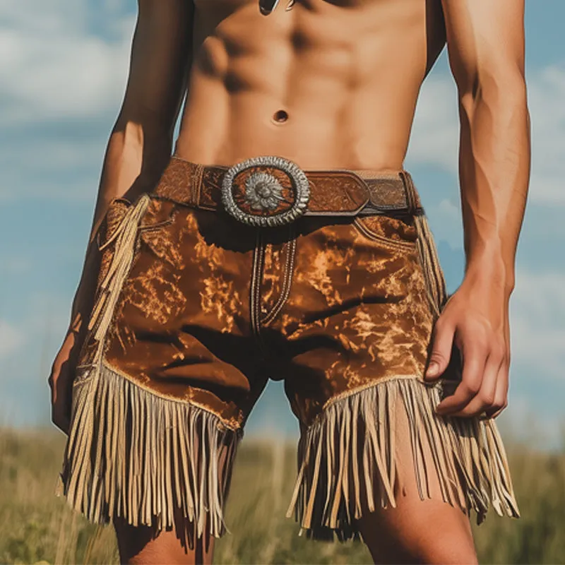 Men's Western Cowboy Style Vintage Printed Tassel Shorts MTA1576E3U sold by Manly product image thumbnail 2