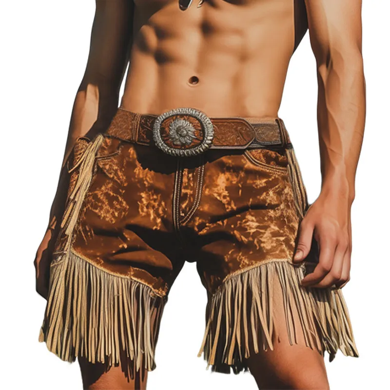 Men's Western Cowboy Style Vintage Printed Tassel Shorts MTA1576E3U sold by Manly