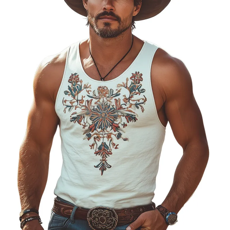 Men's Summer Comfort Round Neck Vintage Embroidered Tank Top MTA1591E1U sold by Manly