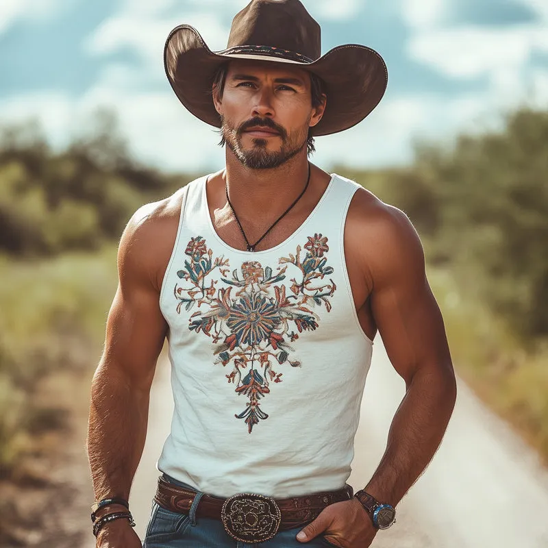 Men's Summer Comfort Round Neck Vintage Embroidered Tank Top MTA1591E1U sold by Manly product image thumbnail 3