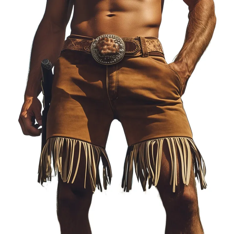 Men's Summer Western Cowboy Style Light Suede Fringe Shorts MTA1552E1U sold by Manly