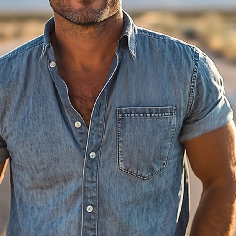 Men's Summer Western Cowboy Style Denim Short-Sleeved Shirt MTA1534E3U sold by Manly product image thumbnail 4