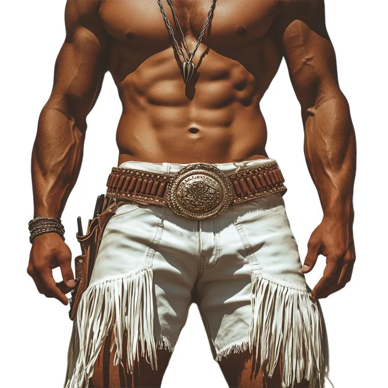 Men's Summer Western Style Denim Tassel Shorts MTA1582E5U sold by Manly