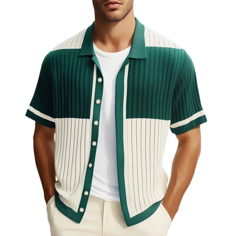 Men's Summer Comfortable Colorblock Knitted Short Sleeve Shirt MTA1689E1U sold by Manly
