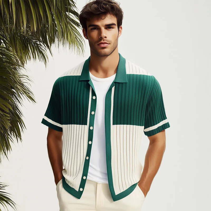 Men's Summer Comfortable Colorblock Knitted Short Sleeve Shirt MTA1689E1U sold by Manly product image thumbnail 3