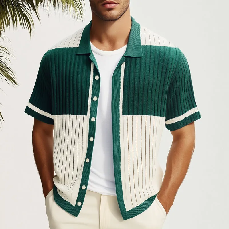 Men's Summer Comfortable Colorblock Knitted Short Sleeve Shirt MTA1689E1U sold by Manly product image thumbnail 2