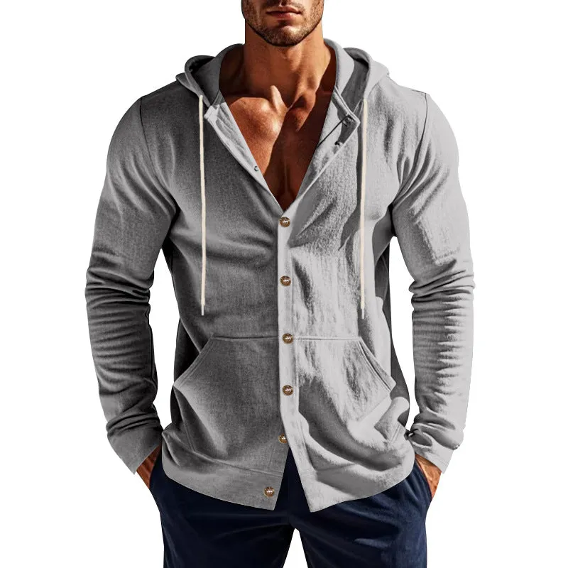 Men's Casual Cotton And Linen Long Sleeve Single Breasted Hoodie MTA1628E3X sold by Manly