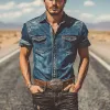 Men's Vintage Washed Short Sleeve Pocket Denim Shirt MTA1550E4X sold by Manly