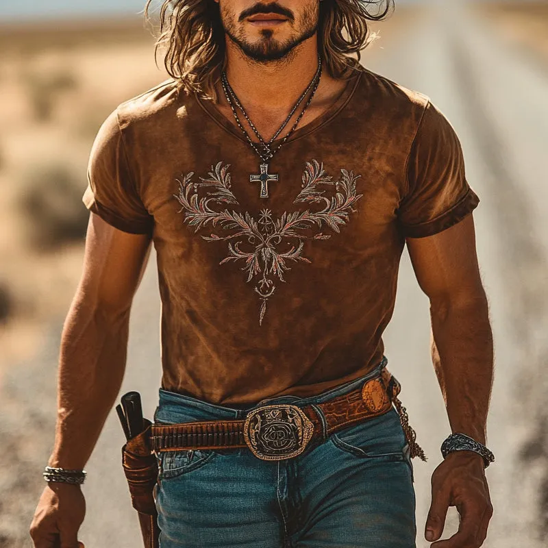 Men's Western Cowboy Embroidered Short Sleeve Crew Neck T-Shirt MTA1307E2X sold by Manly product image thumbnail 2