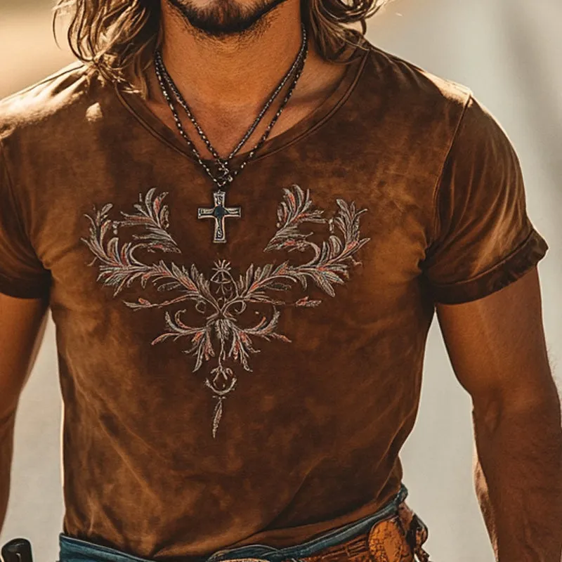 Men's Western Cowboy Embroidered Short Sleeve Crew Neck T-Shirt MTA1307E2X sold by Manly product image thumbnail 3