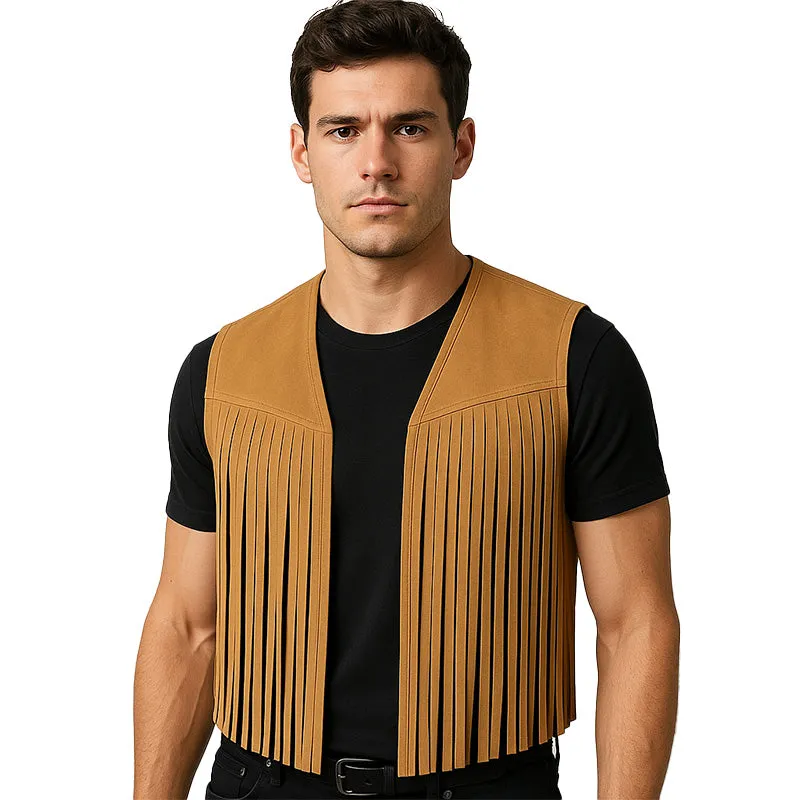 Men's Summer Western Cowboy Style Thin Suede Tassel Vest MTA1536E5P sold by Manly