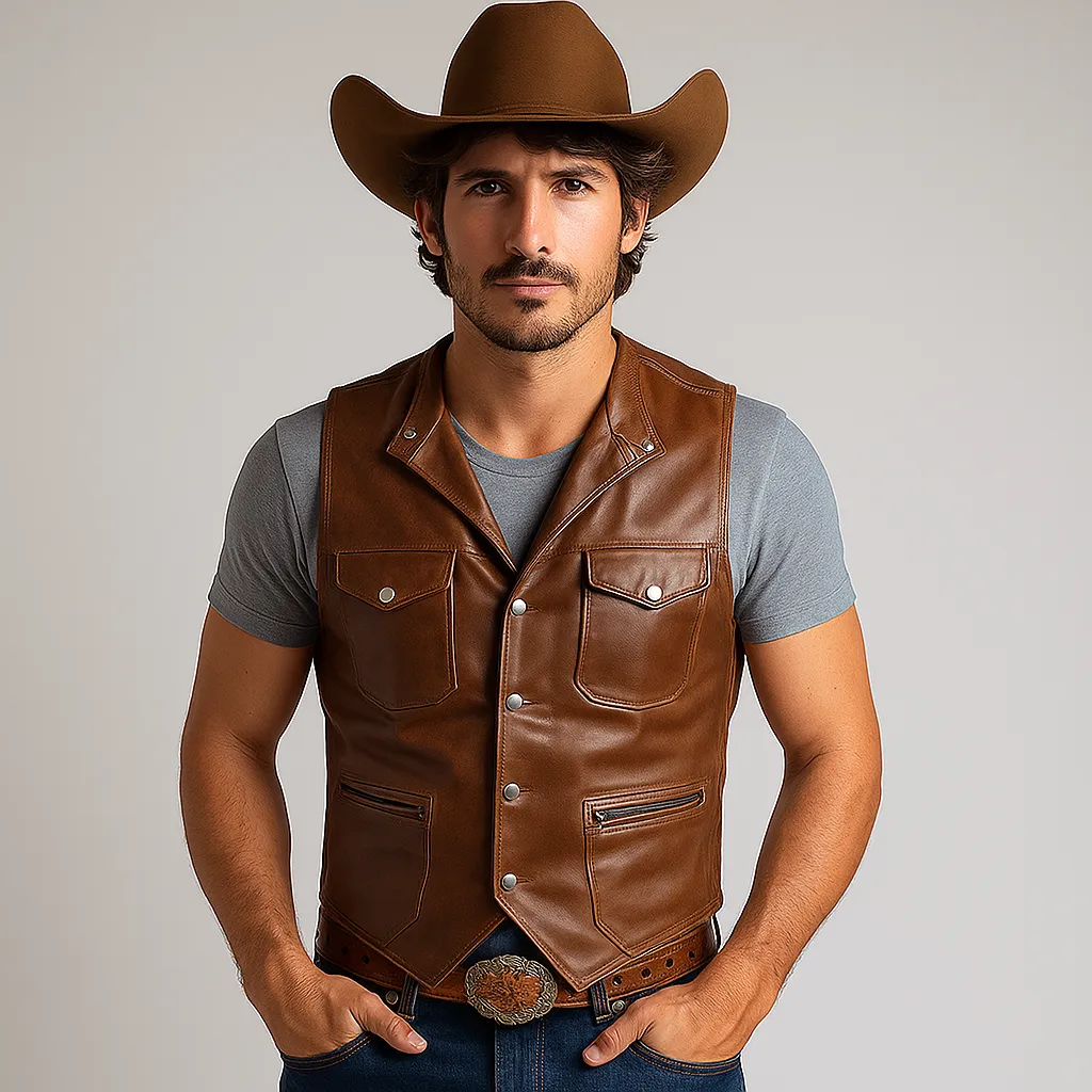 Men's Summer Western Cowboy Style Thin Leather Vest MTA1511E3P sold by Manly product image thumbnail 2