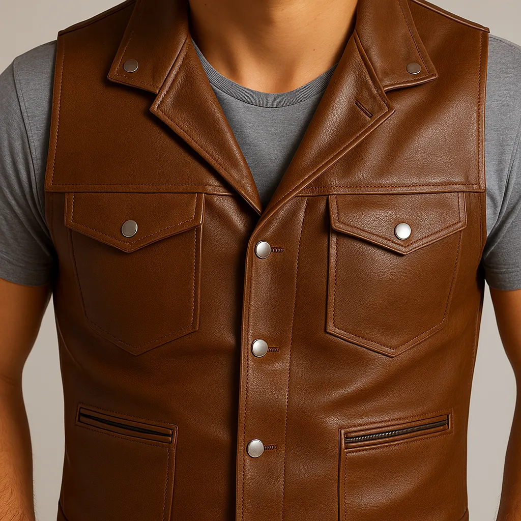 Men's Summer Western Cowboy Style Thin Leather Vest MTA1511E3P sold by Manly product image thumbnail 4