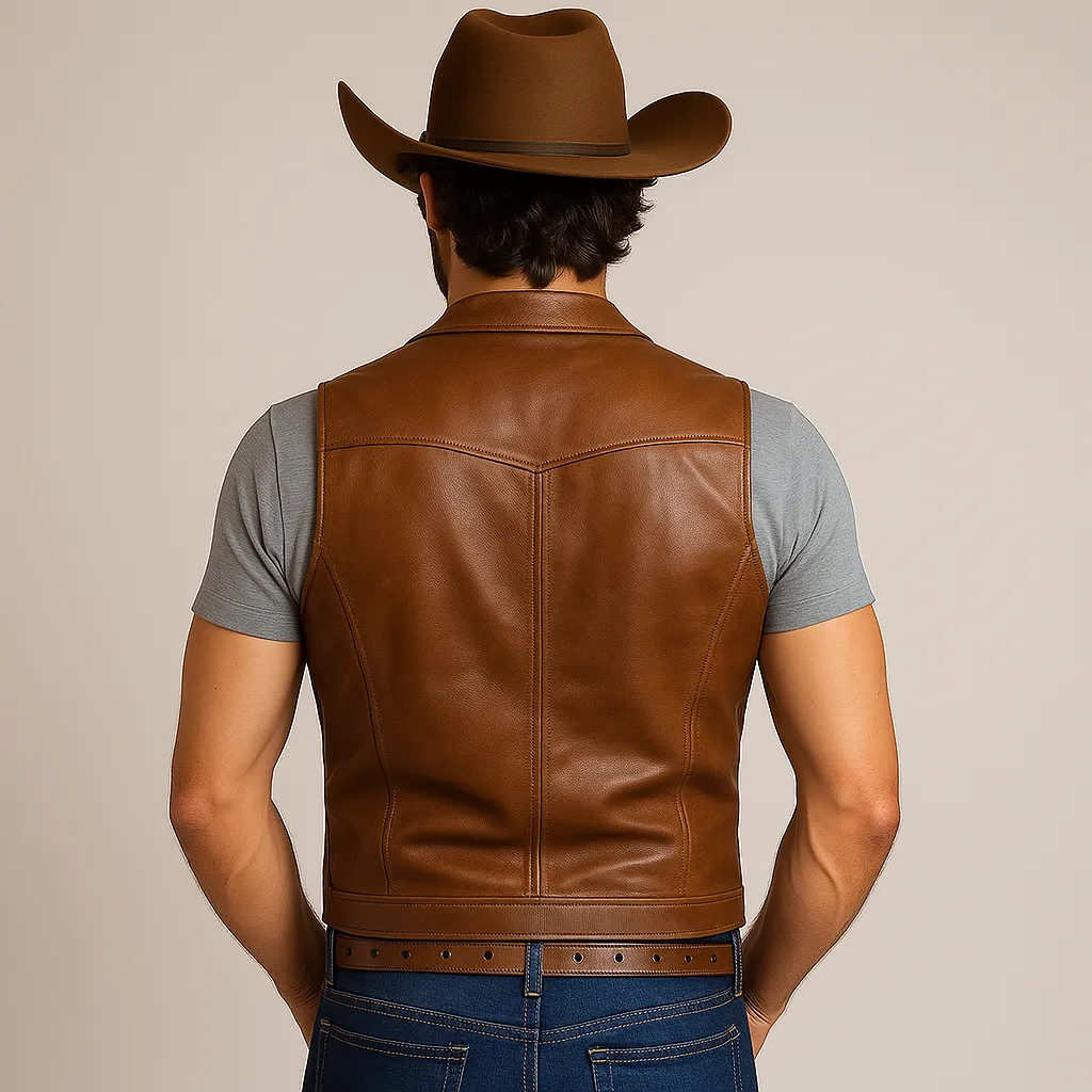 Men's Summer Western Cowboy Style Thin Leather Vest MTA1511E3P sold by Manly product image thumbnail 3