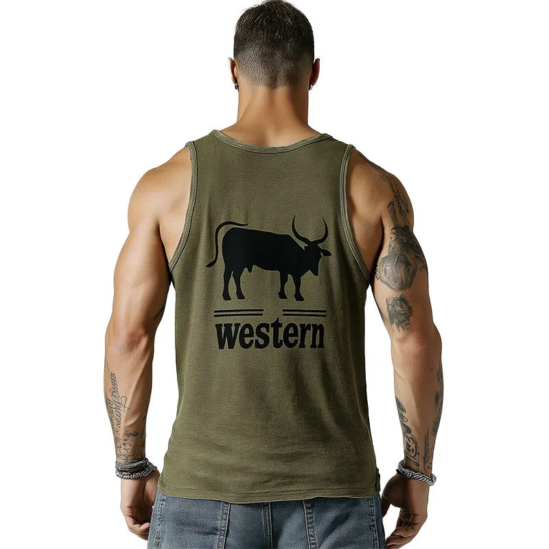 Men's Summer Western Cowboy Style Printed Cotton Tank Top MTA1537E5P sold by Manly