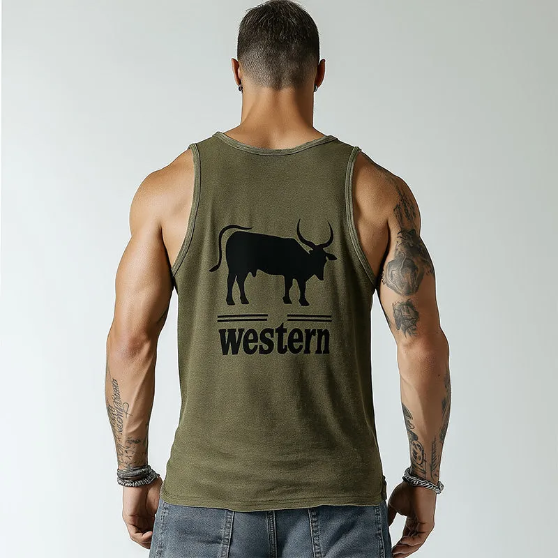 Men's Summer Western Cowboy Style Printed Cotton Tank Top MTA1537E5P sold by Manly product image thumbnail 2