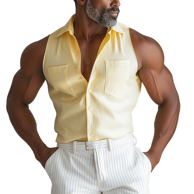Men's Summer Fashion Simple Textured Fabric Sleeveless Shirt MTA1522E2P sold by Manly